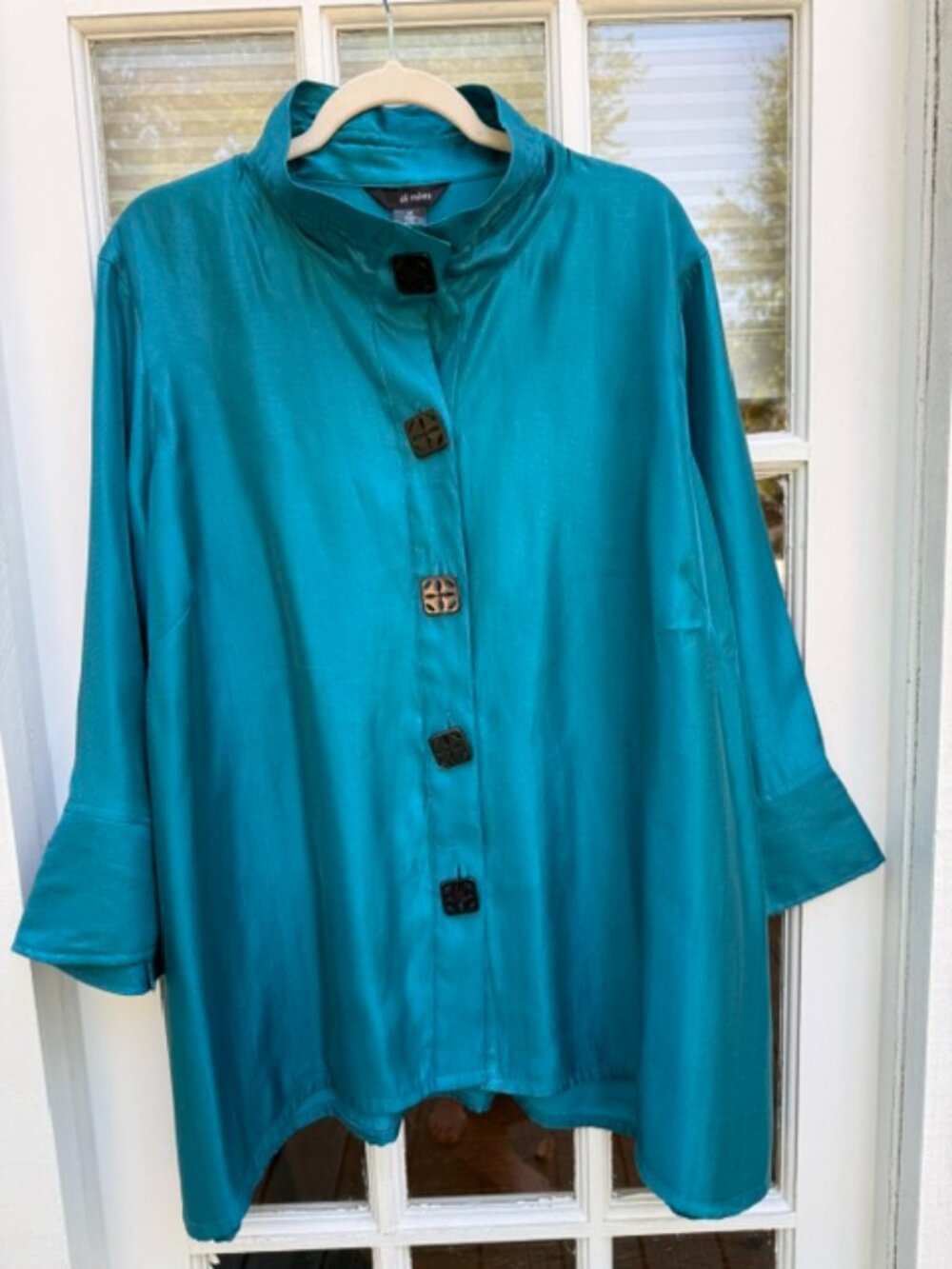Ali Miles Teal Green Womens 2XL Button-up tunic blouse.